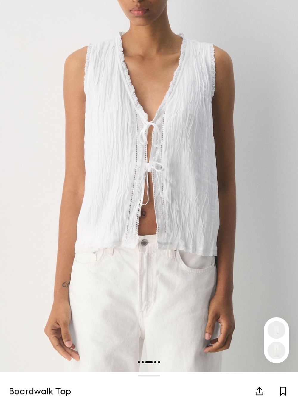 Aritzia White Sleeveless Tie-Front Camisole